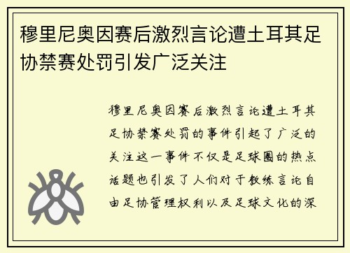 穆里尼奥因赛后激烈言论遭土耳其足协禁赛处罚引发广泛关注